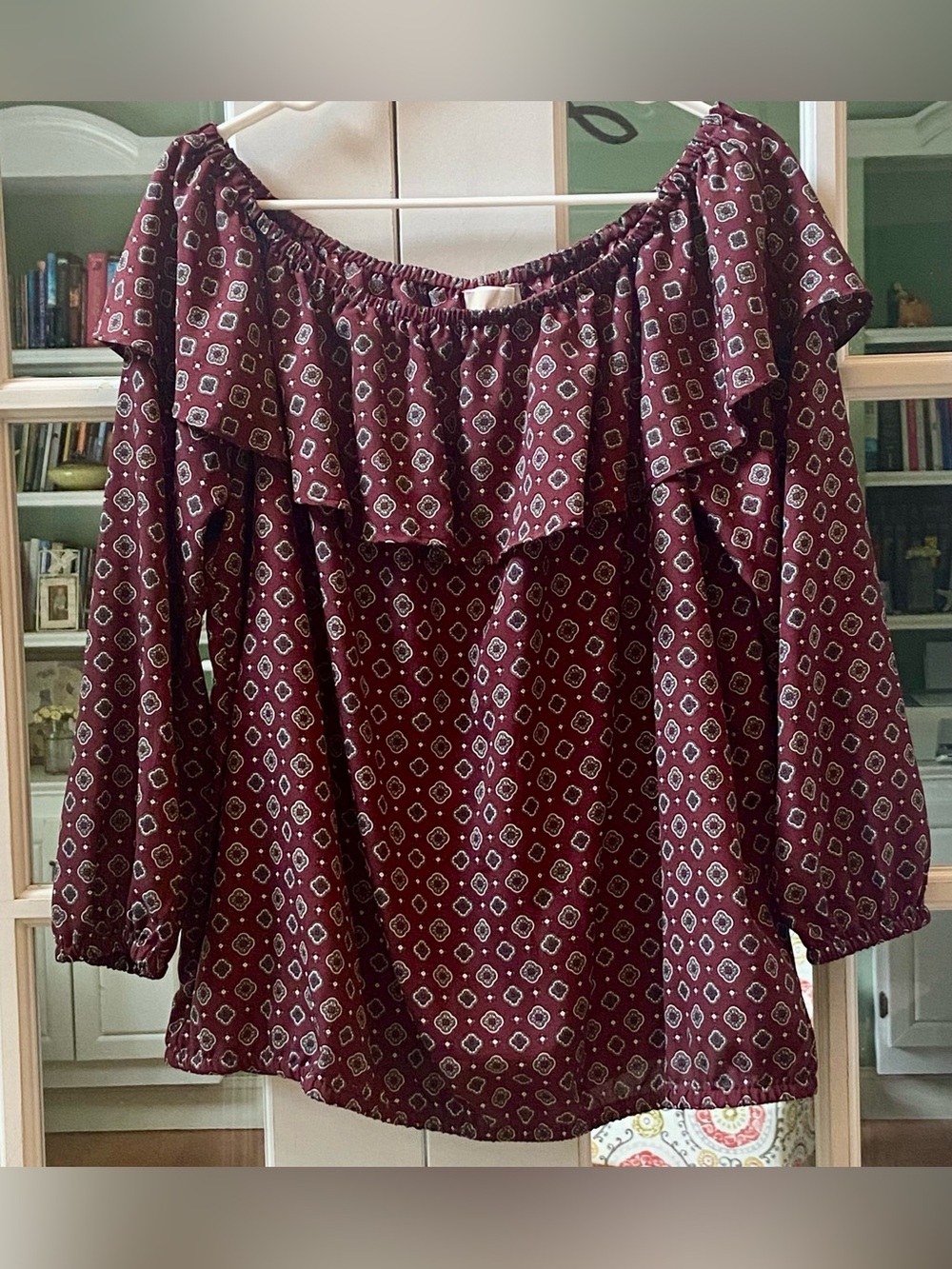 NWT Michael Kors Merlot Liliane Flutter Off-Shoulder Peasant Blouse Size XXL